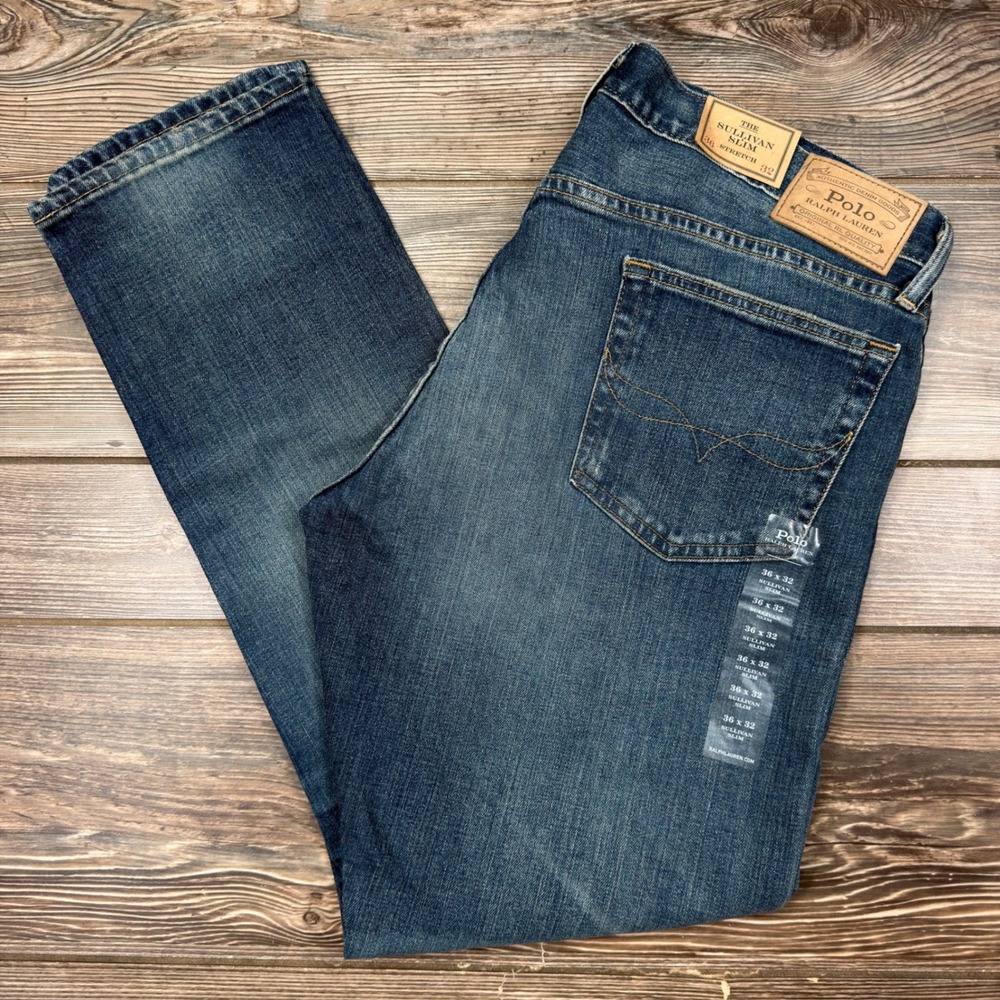 Polo Ralph Lauren Mens 36x32 Sullivan Slim Jeans Blue Stretch Denim New